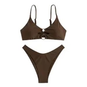 Yoesee New With Tags‎ Brown Gold Ring Bikini. Size XL